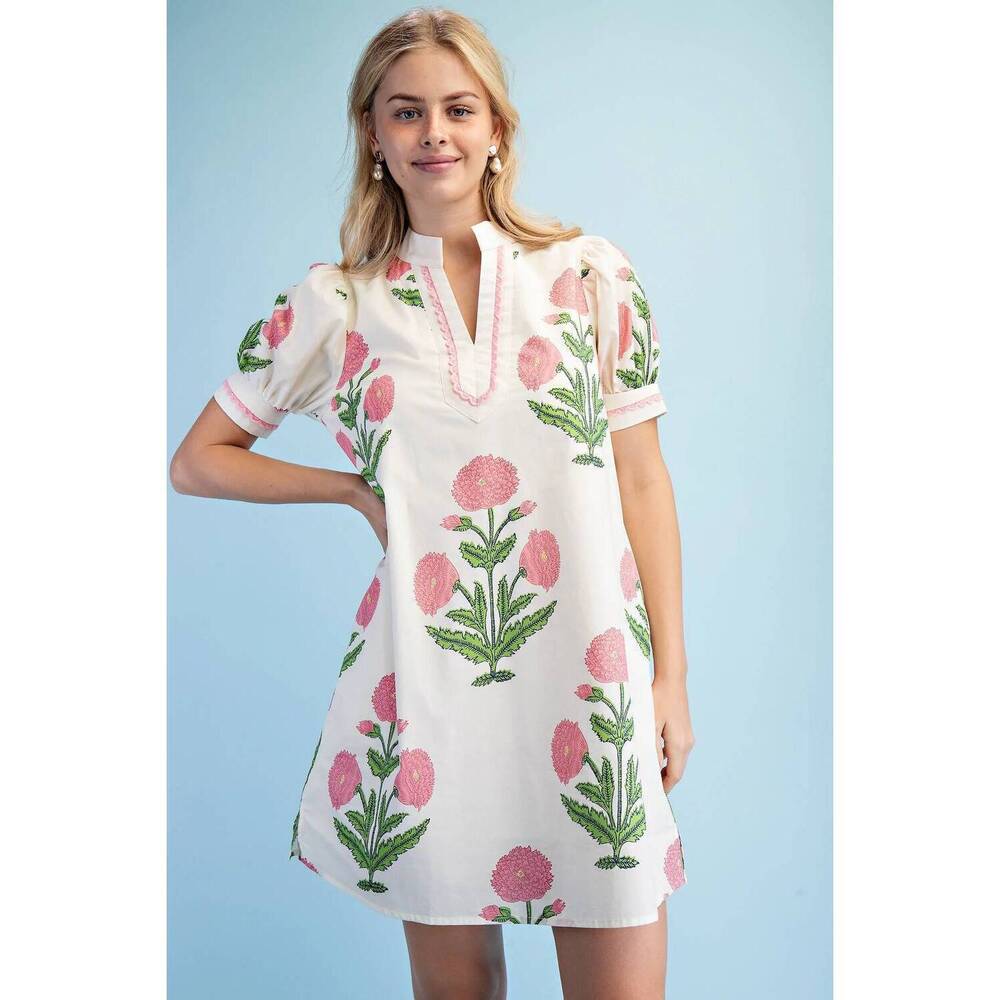 NEW GIGIO collins notch neck dress in pink mix